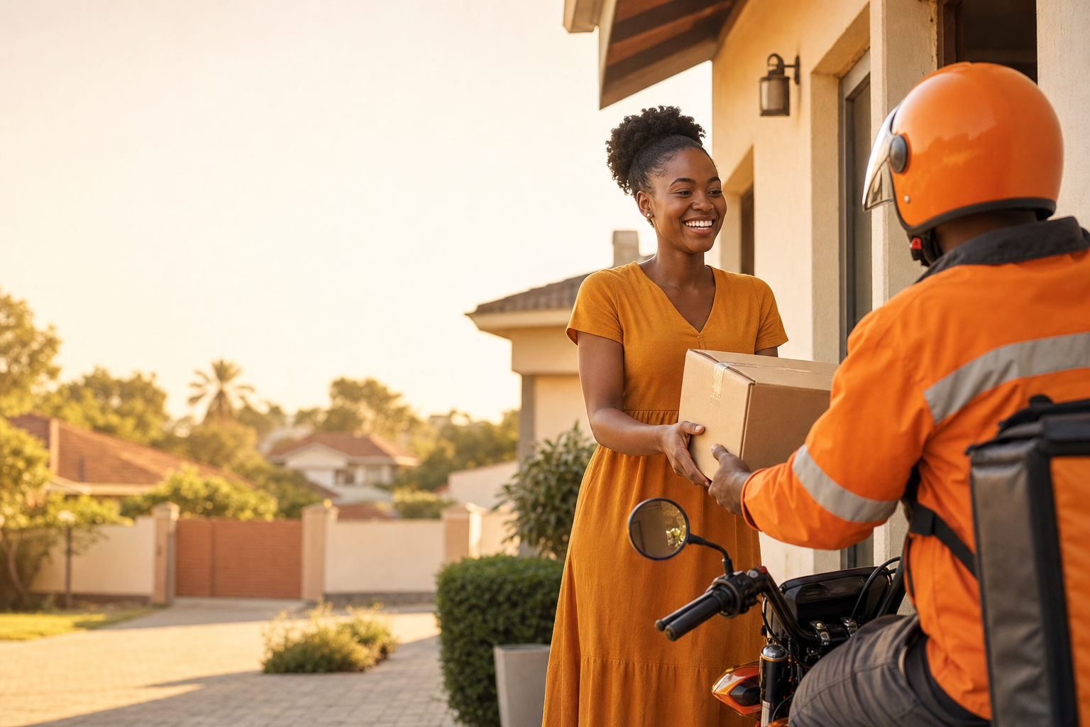 Customer receiving a Delivo delivery at home